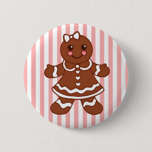 Badge Rond 5 Cm Bouton Fille en Pain d'Épice