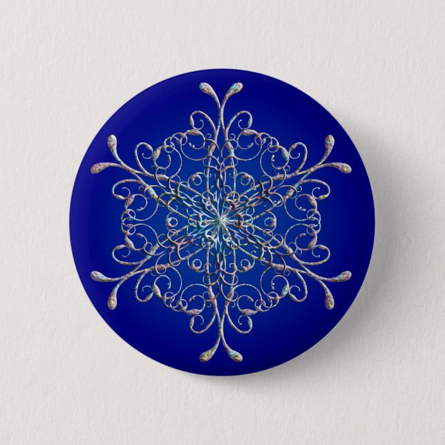 Badge Rond 5 Cm Bouton Flèche de neige Iridescente Bleu (Devant)