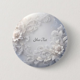 Badge Rond 5 Cm Bouton Fleur Blanche Élégant