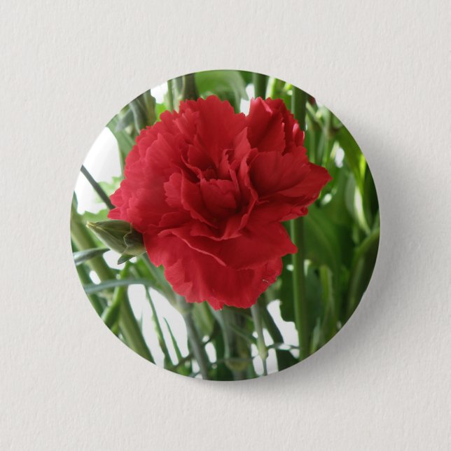 Badge Rond 5 Cm Bouton Fleur Carnation Rouge (Devant)