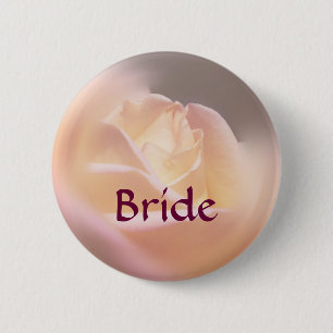 Badge Rond 5 Cm Bouton Fleur Rose Jaune Mariée