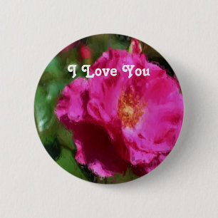 Badge Rond 5 Cm Bouton Fleur Rose Pink