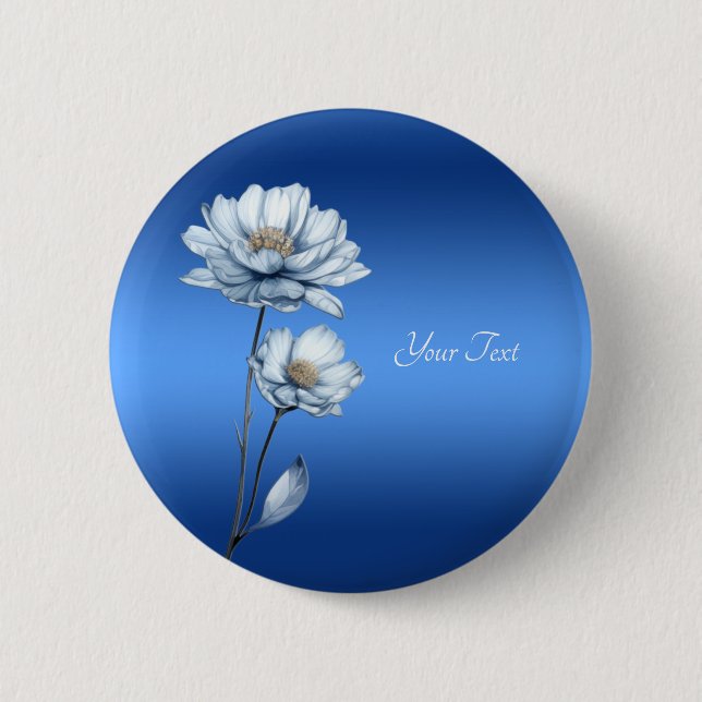 Badge Rond 5 Cm Bouton Fleurs Aquarelle Bleue (Devant)