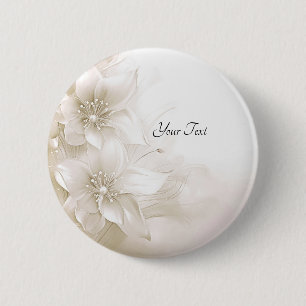 Badge Rond 5 Cm Bouton Fleurs Blanc Ivoire