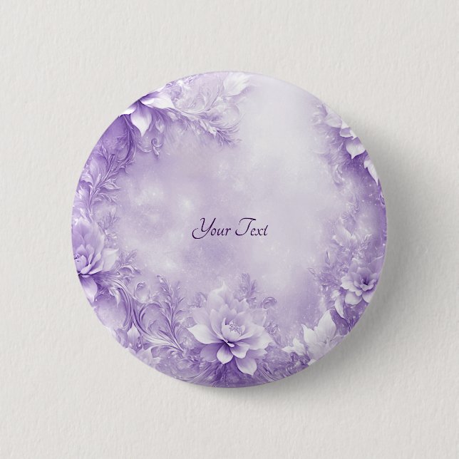 Badge Rond 5 Cm Bouton Fleurs Blanches Violettes (Devant)