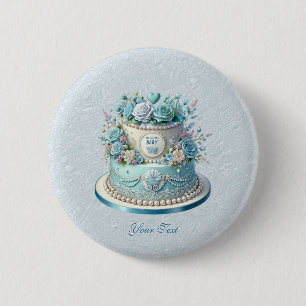 Badge Rond 5 Cm Bouton Fleurs de gâteau bleu
