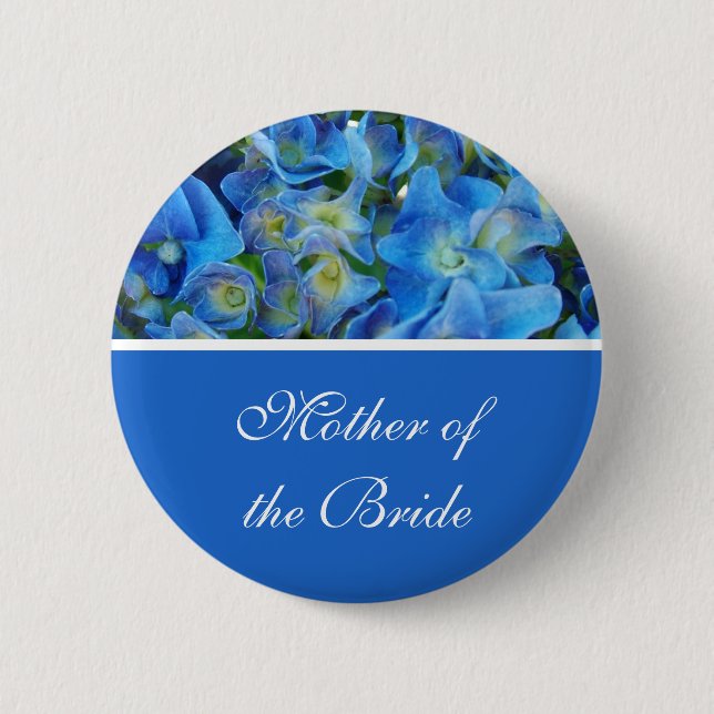 Badge Rond 5 Cm bouton fleurs d'hydrangée bleue (Devant)