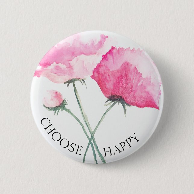 Badge Rond 5 Cm Bouton Fleurs roses (Devant)