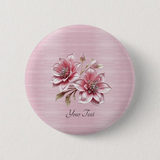 Badge Rond 5 Cm Bouton Fleurs Roses Modernes (Devant)