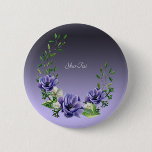 Badge Rond 5 Cm Bouton Fleurs Violettes Aquarelle