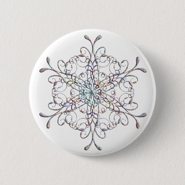 Badge Rond 5 Cm Bouton Flocon de neige Iridescente (Devant)