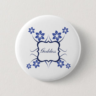 Badge Rond 5 Cm Bouton floral de déesse, Bleu vif