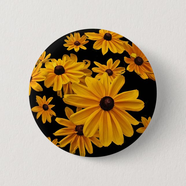 Badge Rond 5 Cm Bouton floral de Susan Flowers à l'oeil noir (Devant)