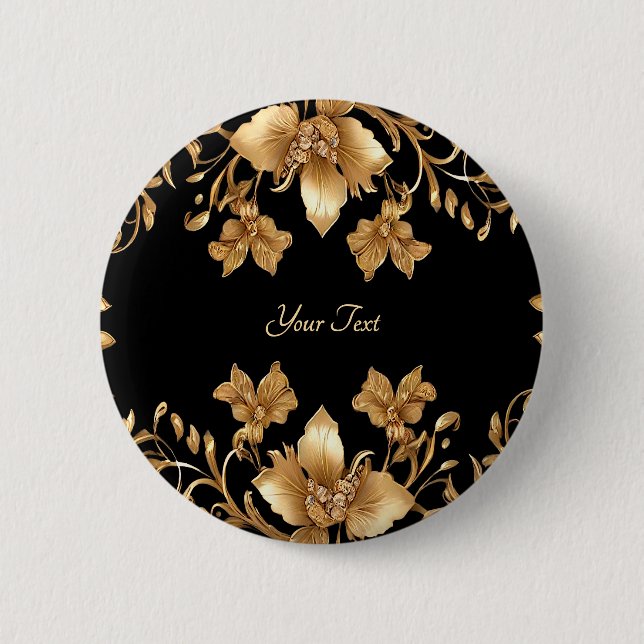 Badge Rond 5 Cm Bouton Floral Doré (Devant)