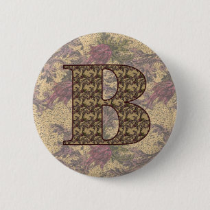 Badge Rond 5 Cm Bouton Floral Élégant B initial Monogramme