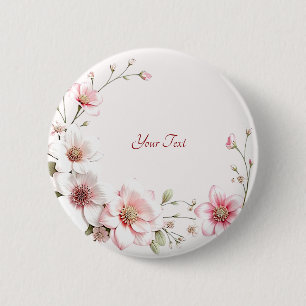 Badge Rond 5 Cm Bouton floral élégant rose blanc