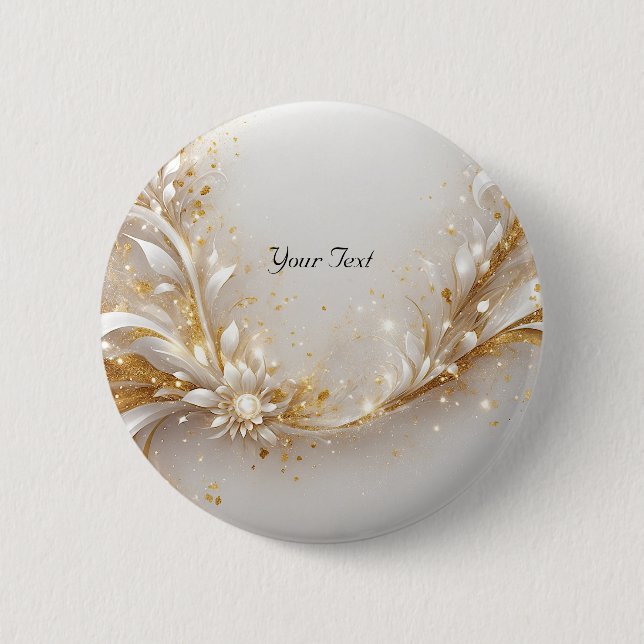 Badge Rond 5 Cm Bouton Floral en Or Blanc (Devant)