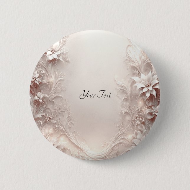 Badge Rond 5 Cm Bouton floral ivoire blanc (Devant)