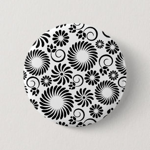Badge Rond 5 Cm Bouton floral noir et blanc
