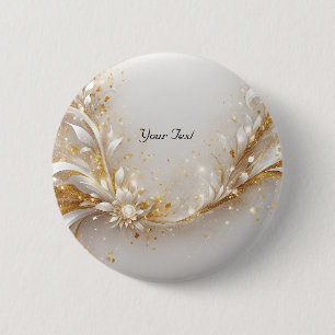 Badge Rond 5 Cm Bouton Floral or blanc