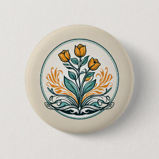 Badge Rond 5 Cm Bouton Floral orange