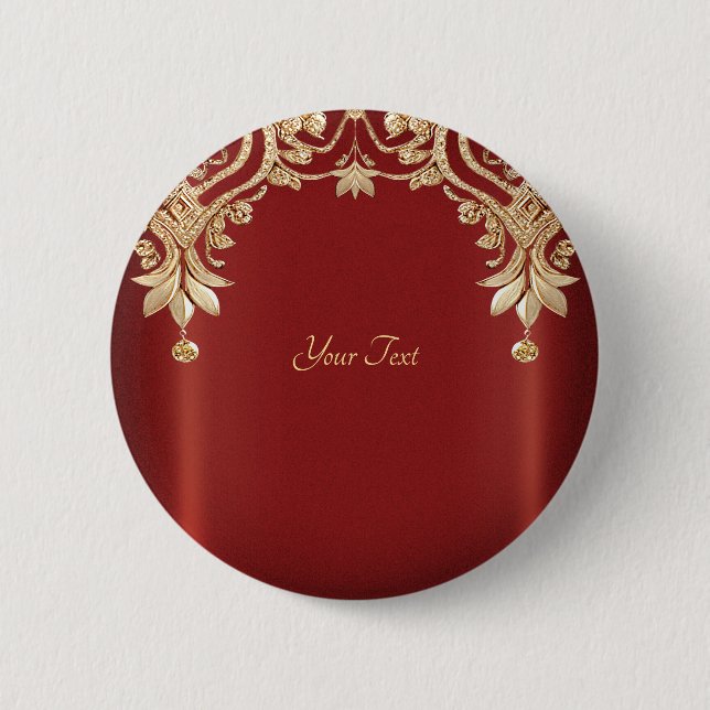 Badge Rond 5 Cm Bouton Floral rouge or moderne (Devant)