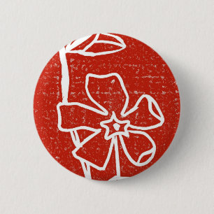 Badge Rond 5 Cm Bouton floral "Vinca rouge"