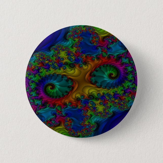 Badge Rond 5 Cm Bouton fractal arc-en-ciel psychédélique (Devant)