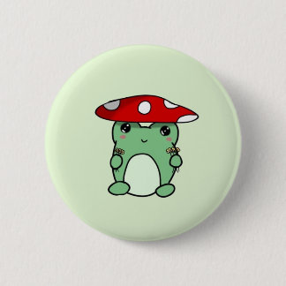 Badge Rond 5 Cm Bouton Froggy Champignons