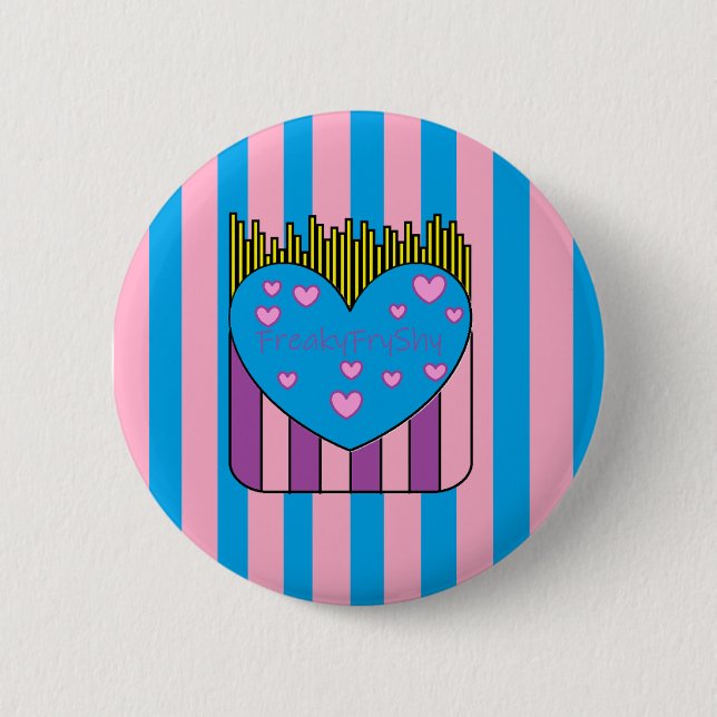 Badge Rond 5 Cm Bouton FryShy rose et bleu (Devant)