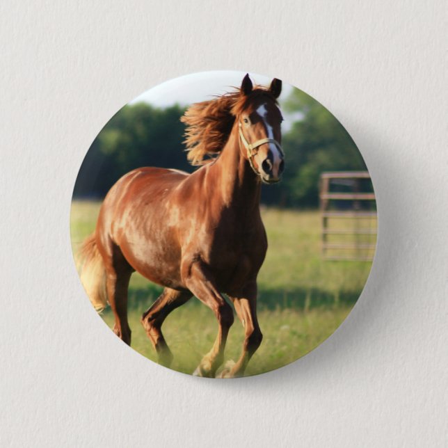 Badge Rond 5 Cm Bouton galopant de cheval de châtaigne (Devant)