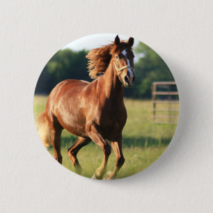 Badge Rond 5 Cm Bouton galopant de cheval de châtaigne