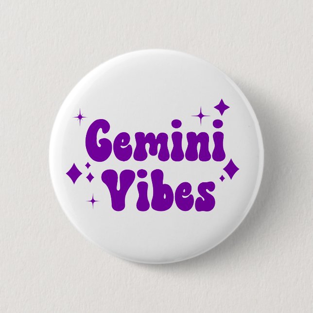 Badge Rond 5 Cm Bouton Gemini Vibes Zodiac Astrologie Purple Stars (Devant)
