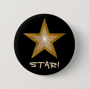 Badge Rond 5 Cm Bouton "Gold" Star 'STAR ! ' noir