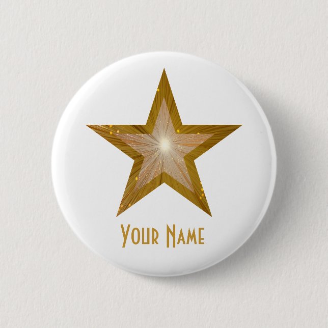 Badge Rond 5 Cm Bouton "Gold" Star 'Your Name' blanc (Devant)