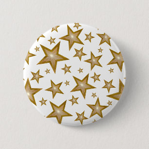 Badge Rond 5 Cm Bouton "Gold" Stars blanc