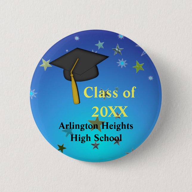Badge Rond 5 Cm Bouton Graduation Casquette noir et étoiles (Devant)