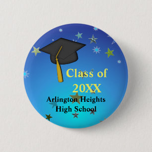 Badge Rond 5 Cm Bouton Graduation Casquette noir et étoiles