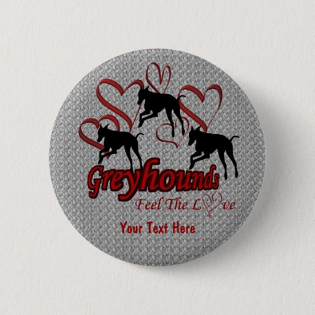Badge Rond 5 Cm Bouton Greyhounds And Heart Love Chien (Devant)