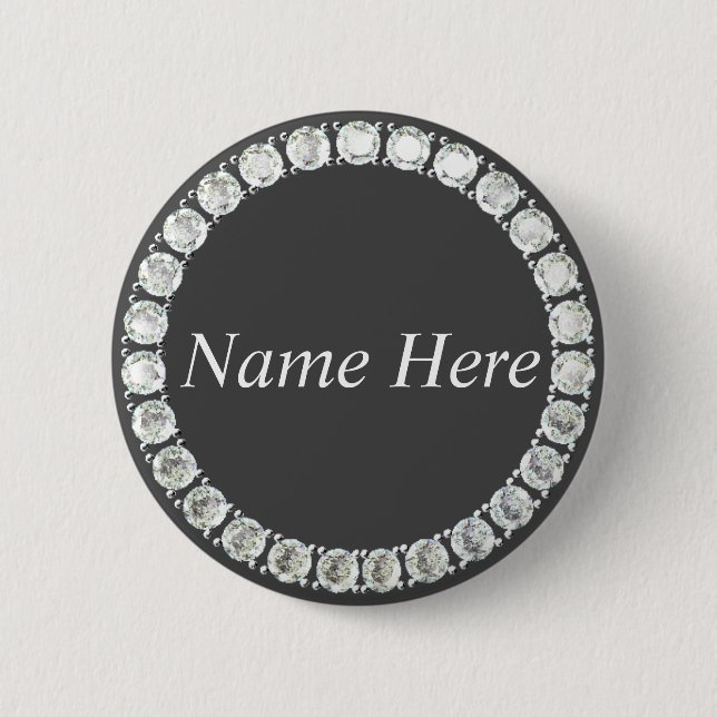 Badge Rond 5 Cm Bouton gris strass personnalisable (Devant)