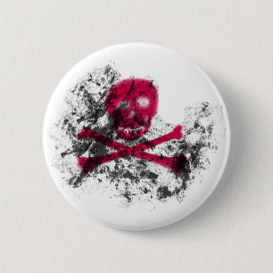 Badge Rond 5 Cm Bouton grunge rose de crâne