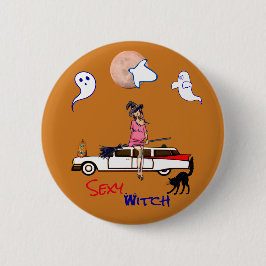 Badge Rond 5 Cm Bouton Halloween Ocher Sexy Witch