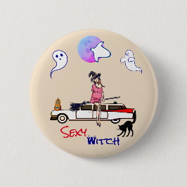 Badge Rond 5 Cm Bouton Halloween Sorcière sexy Peach