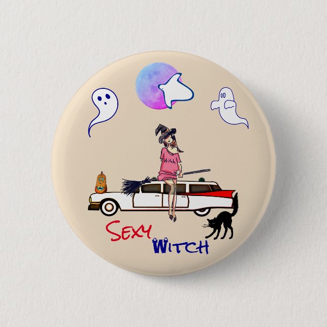 Badge Rond 5 Cm Bouton Halloween Sorcière sexy Peach (Devant)