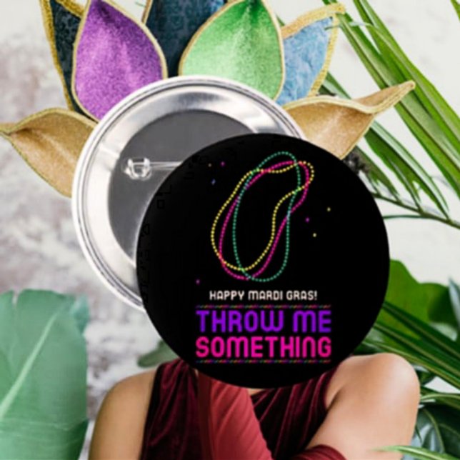 Badge Rond 5 Cm Bouton Happy Mardi Gras Beads (Créateur téléchargé)