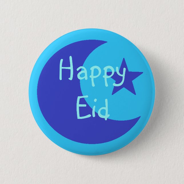 Badge Rond 5 Cm Bouton heureux bleu d'Eid (Devant)