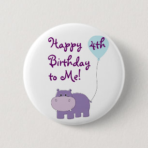 Badge Rond 5 Cm Bouton Hippo Birthday