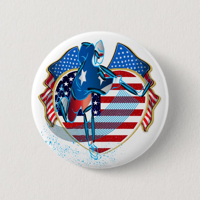 BADGE ROND 5 CM BOUTON HOCKEY ICE USA (Devant)
