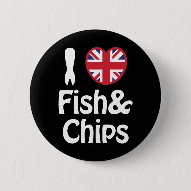 Badge Rond 5 Cm Bouton I Heart [Love] Fish & Chips (Devant)