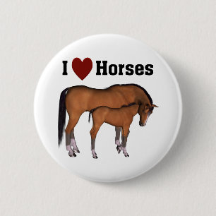 Badge Rond 5 Cm Bouton I Love Horses